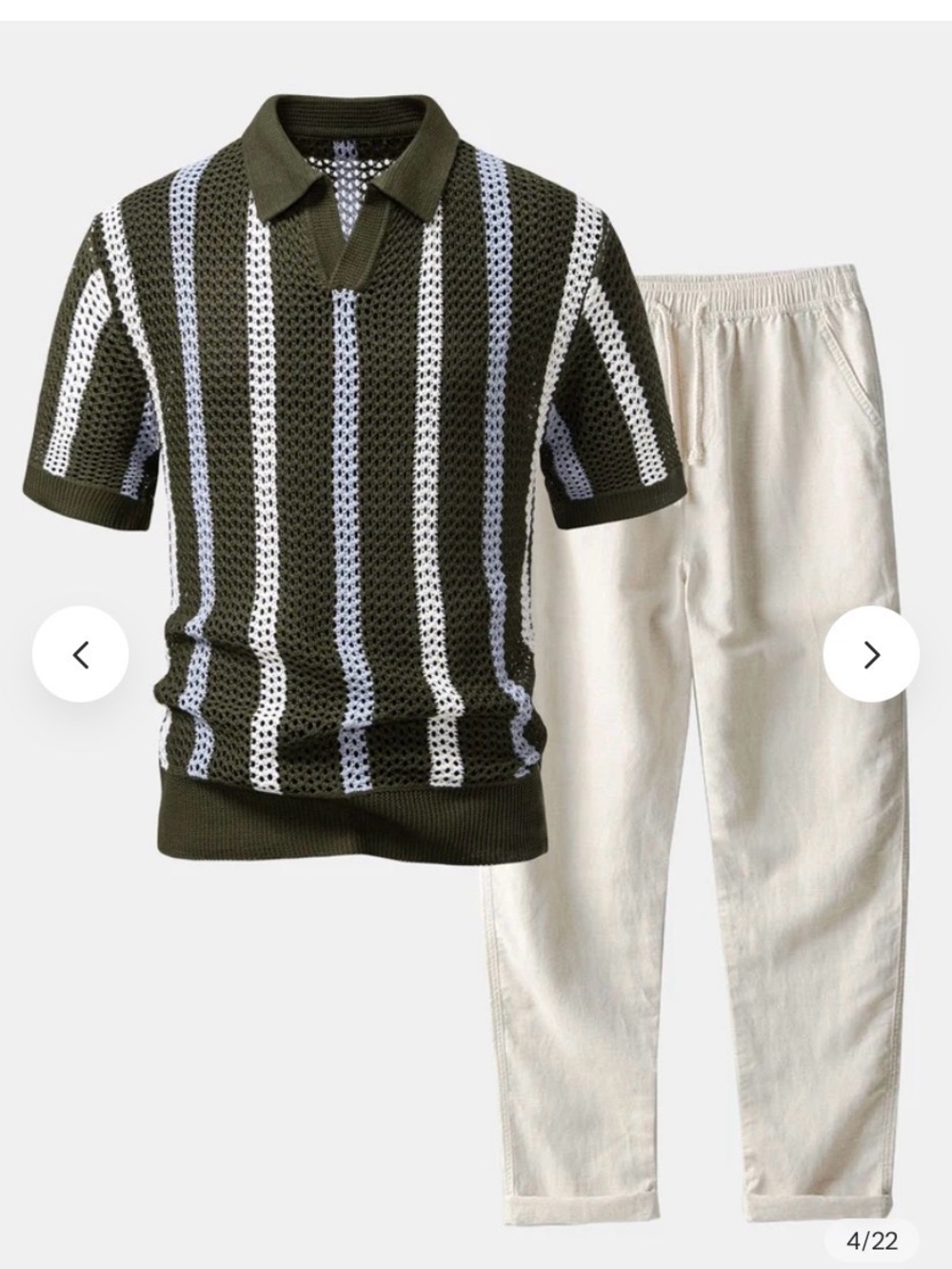 Striped Crochet V Neck Polo & Straight Leg
Linen Pants